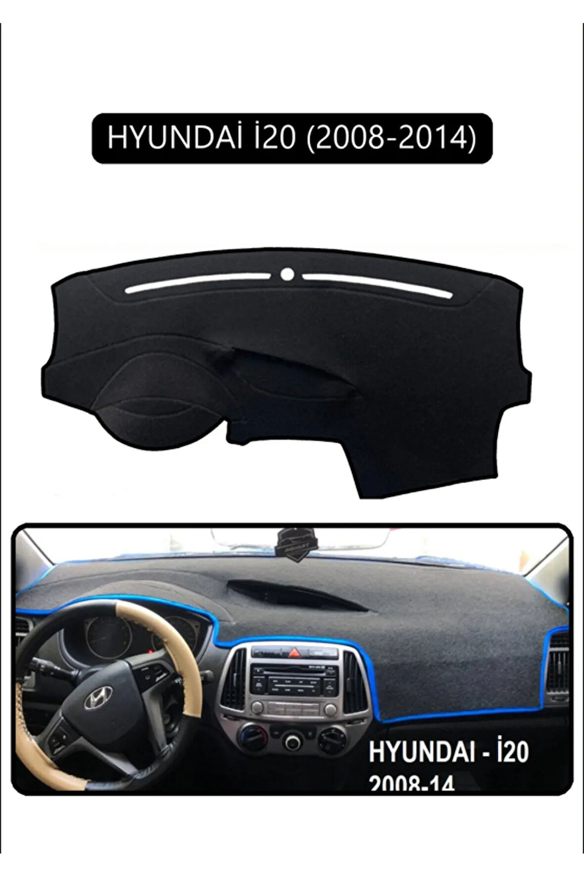Hyundai İ20 2008-2014 Torpido Koruma  Halısı -  Siyah Kenar