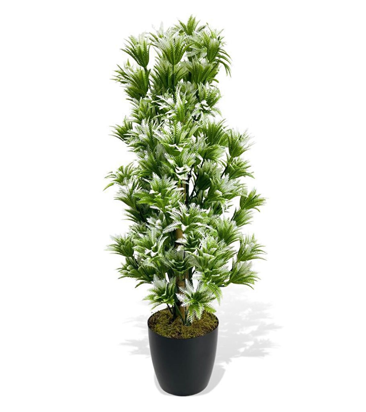 Yapay Çiçek Siyah Saksıda Yeşil Beyaz Sıkas Ağacı 55cm