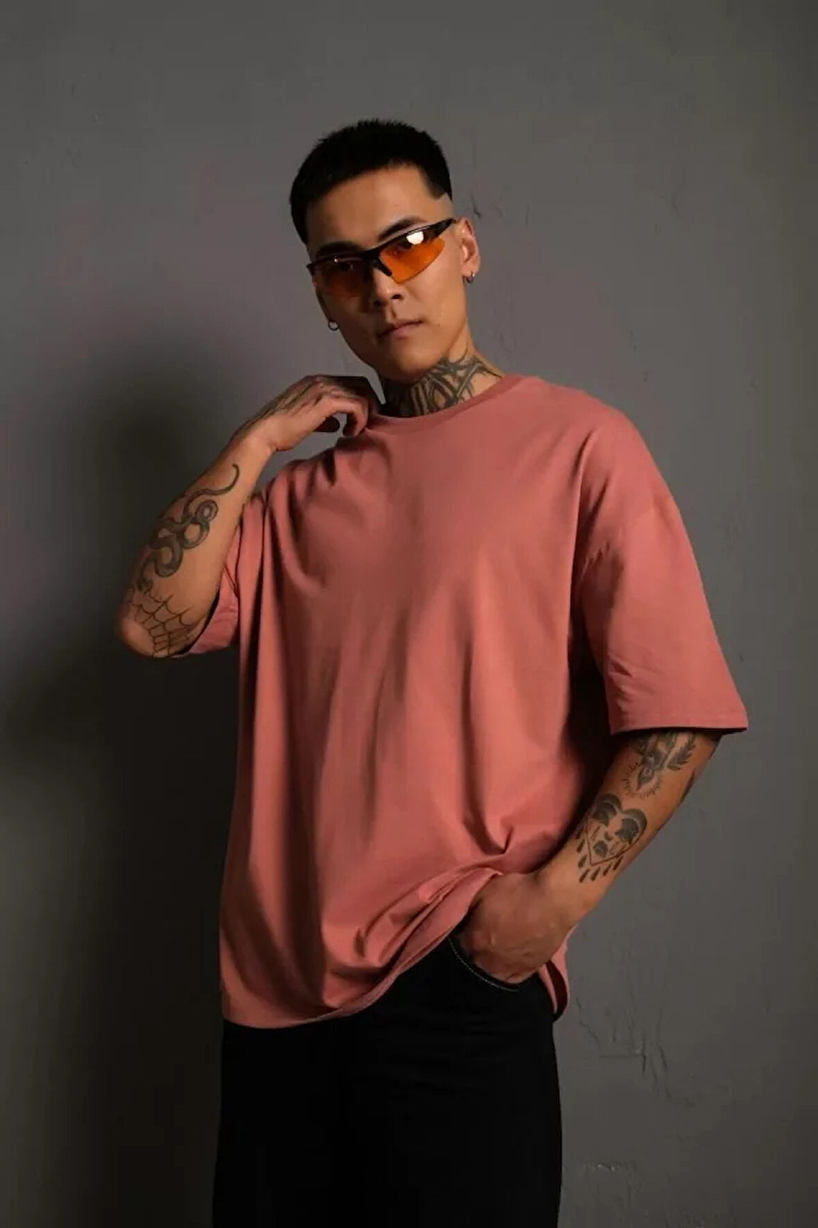 Erkek 24/1 Düz A Kalite Oversize Tshirt  Gül Kurusu