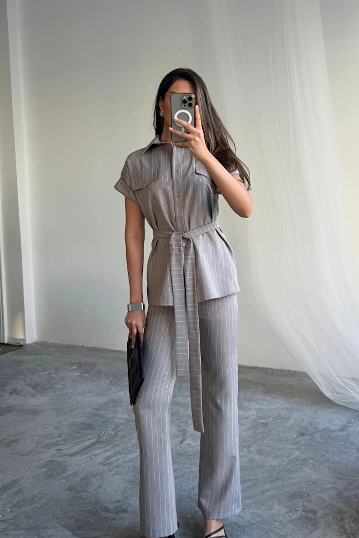 ÇİZGİİ POYVİSKON BUZ  PANTOON TAKI  Gri