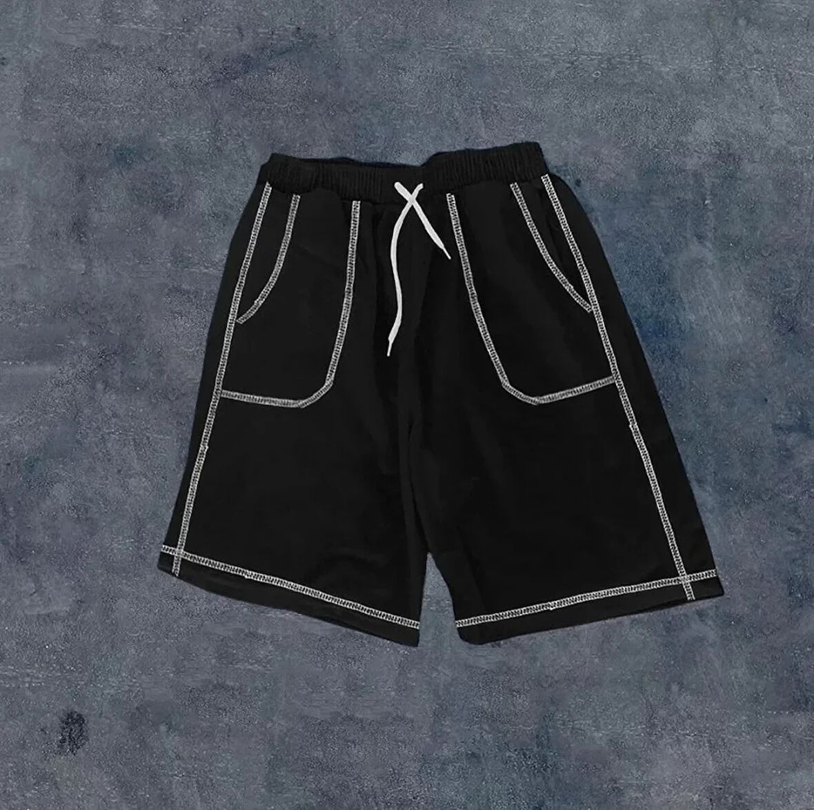 Unisex Dikişli Cepli Oversize Şort  iyah