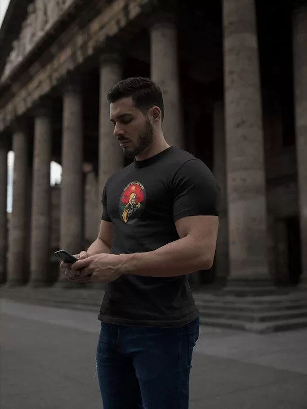 Unisex Bisiklet Yaka Baskılı Oversize Thirt  iyah