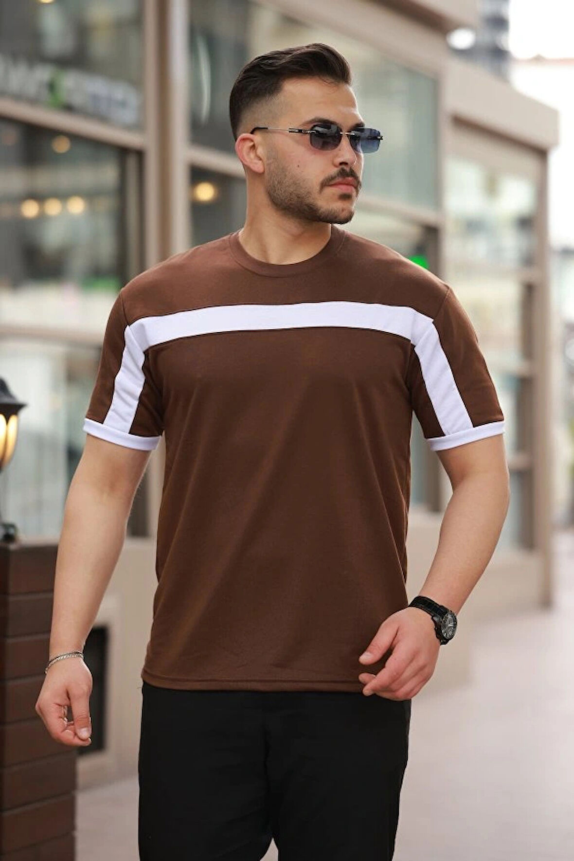 Erkek şerit Detaylı Kısa Kollu Tshirt