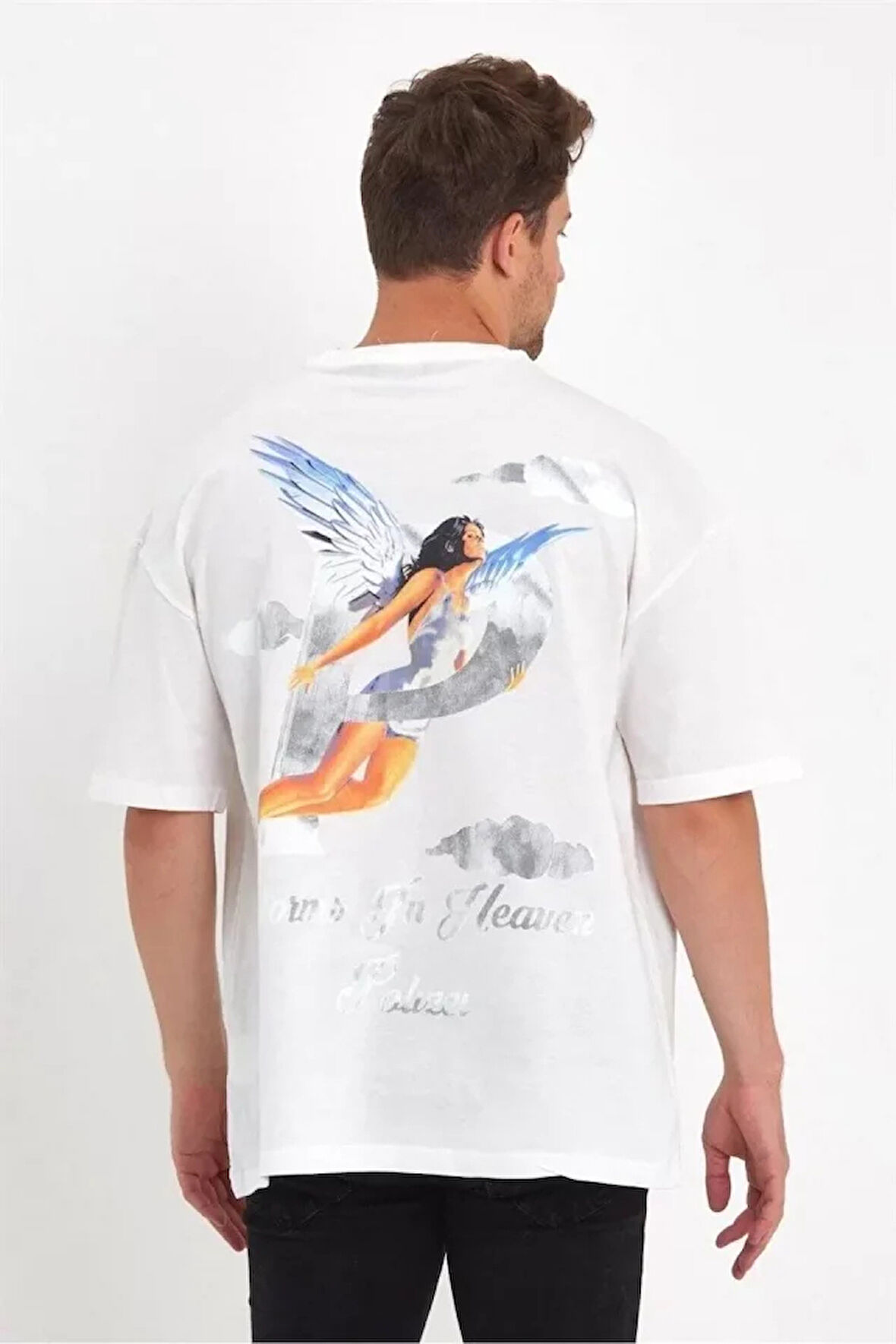 Erkek elek Baskılı Oversize Tshirt  Beyaz