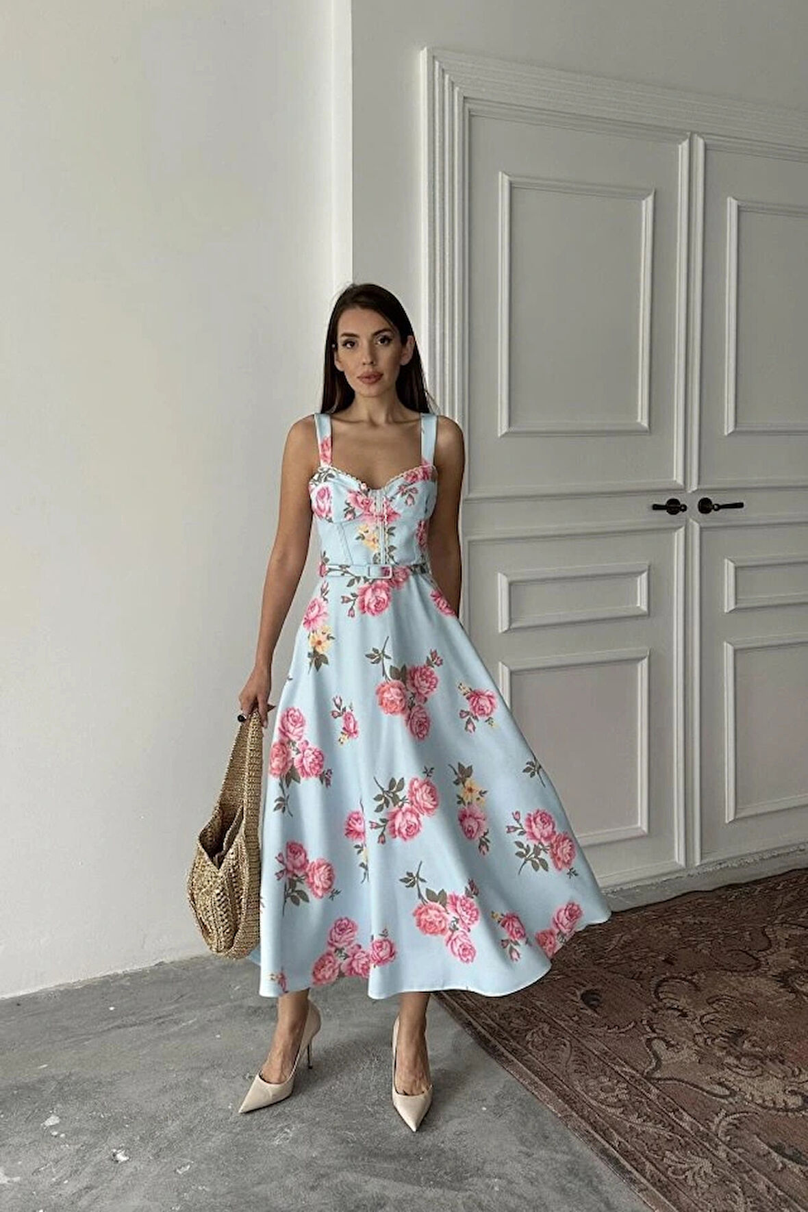 Bebe Mavi İnce Kemer Detaylı Elbise