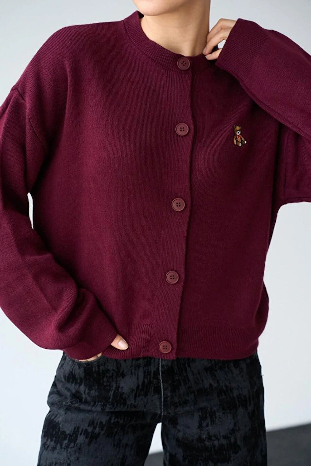 Ayıcıklı Hırka  Bordo