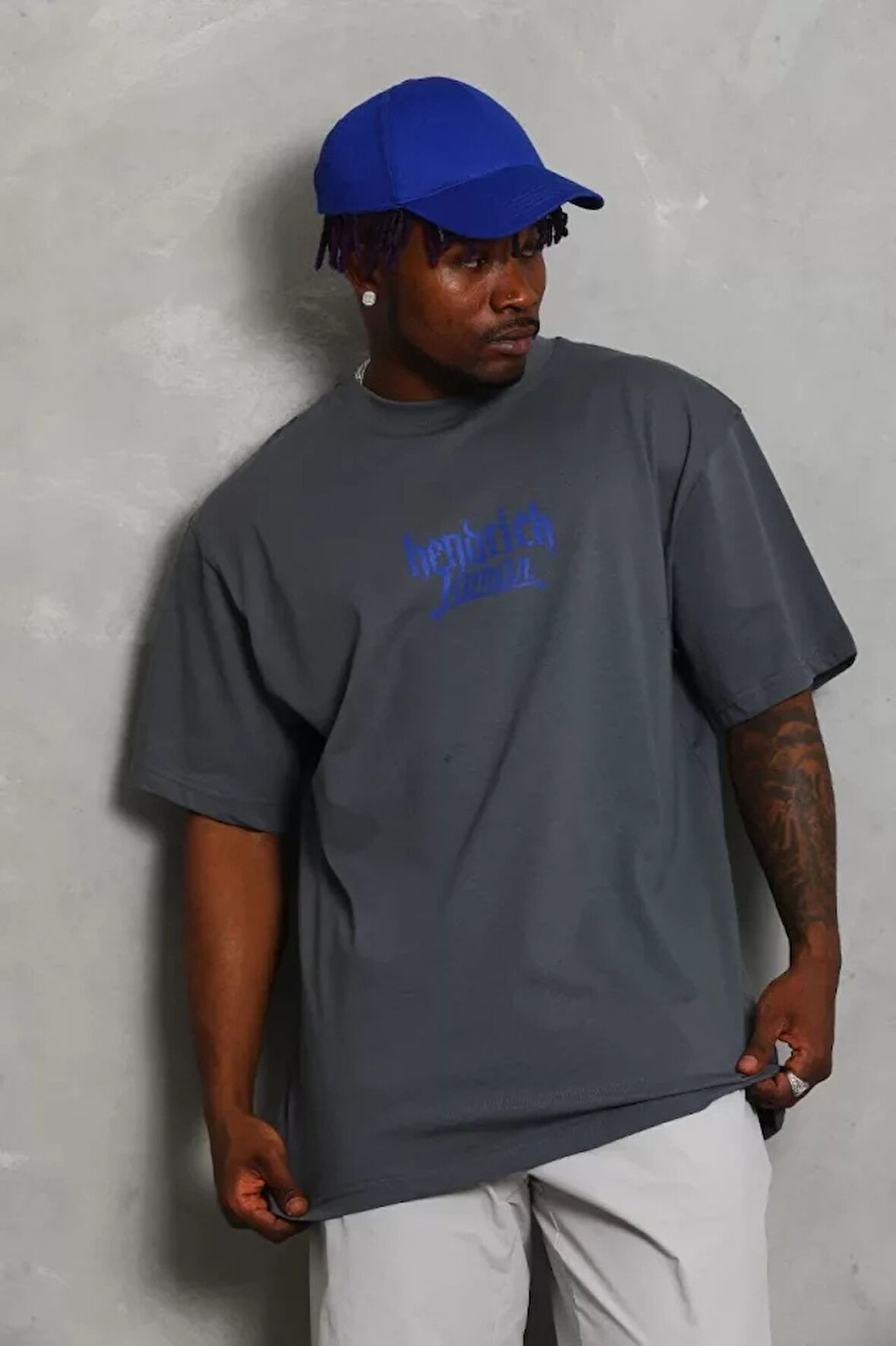 Unisex Oversize Baskılı Bisiklet Yaka Thirt  Füme