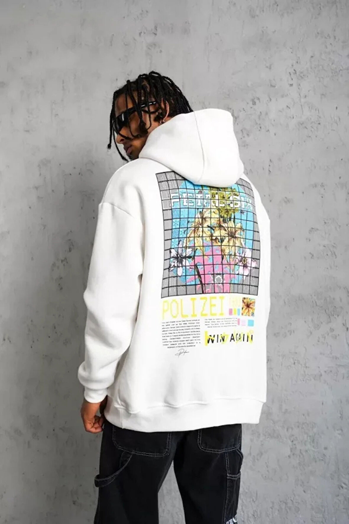 Erkek Patel ix Baskılı Kapüşonlu weat  Beyaz