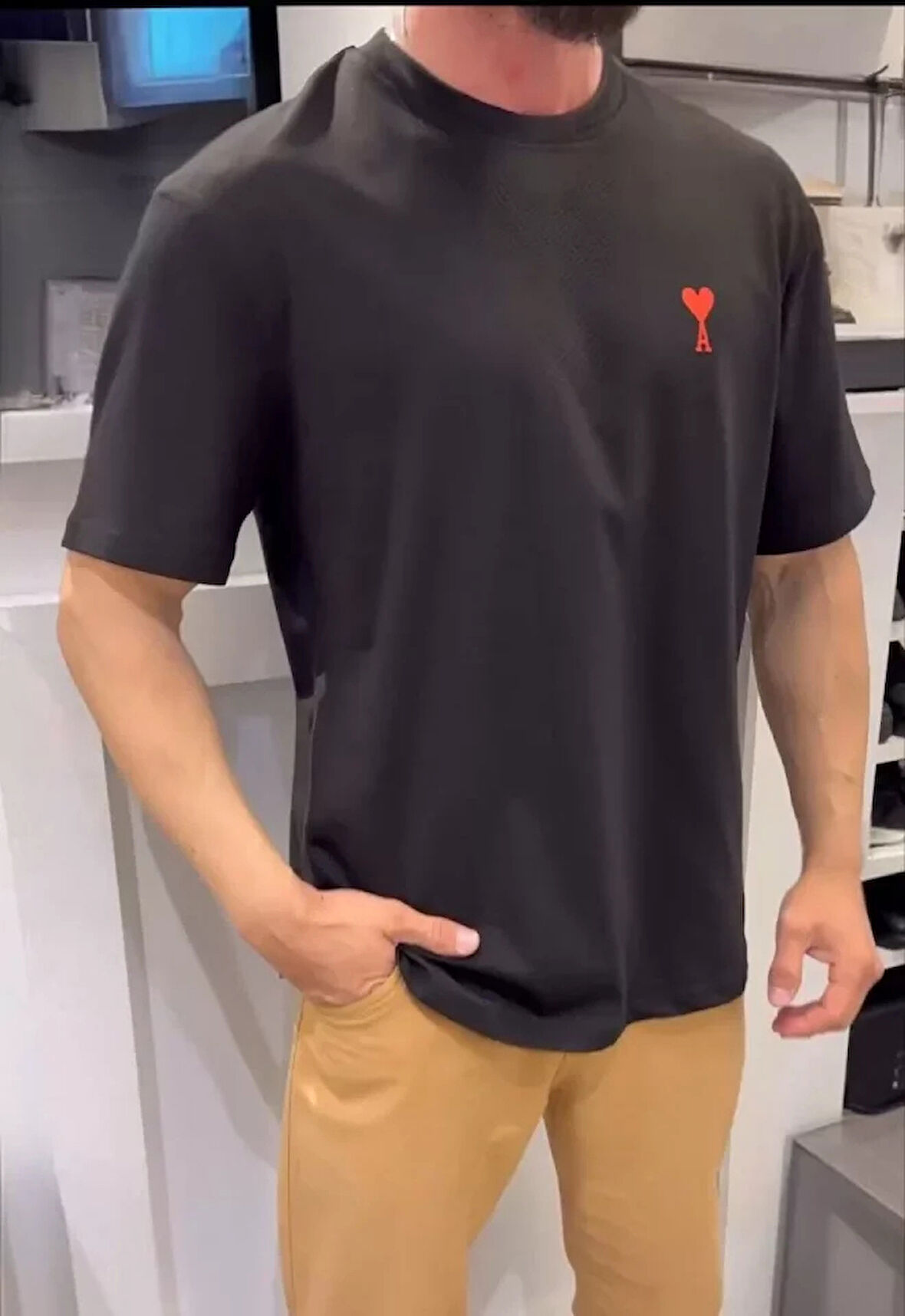 Unisex Bisiklet Yaka Baskılı Oversize Thirt  iyah