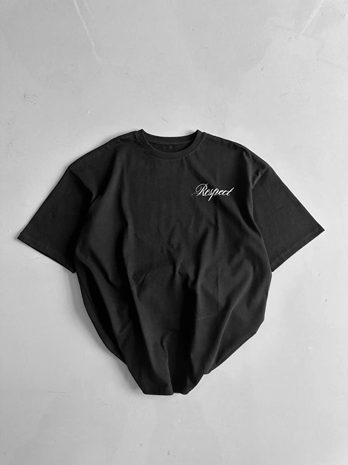 Baskılı Oversize Bisiklet Yaka Tshirt  iyah