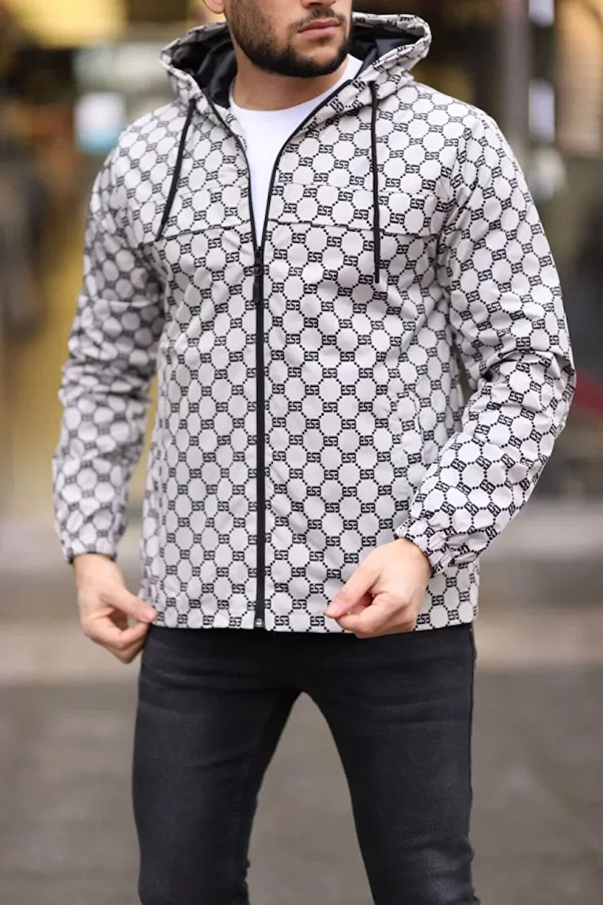 Unisex Kapüşonlu İçi Astarlı Yağmurluk  Gri