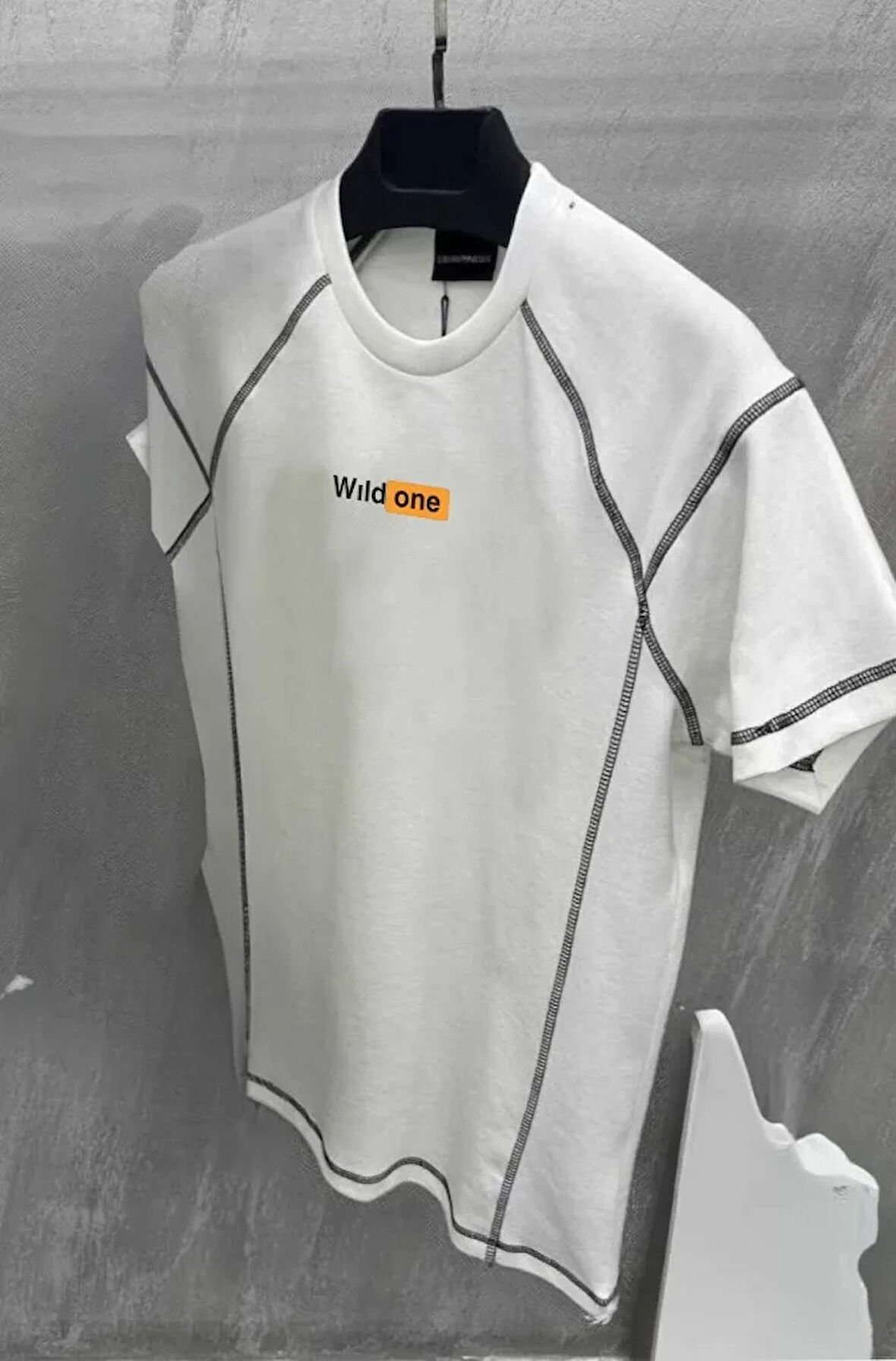 Unisex Dikişli Baskılı Oversize Thirt  Beyaz