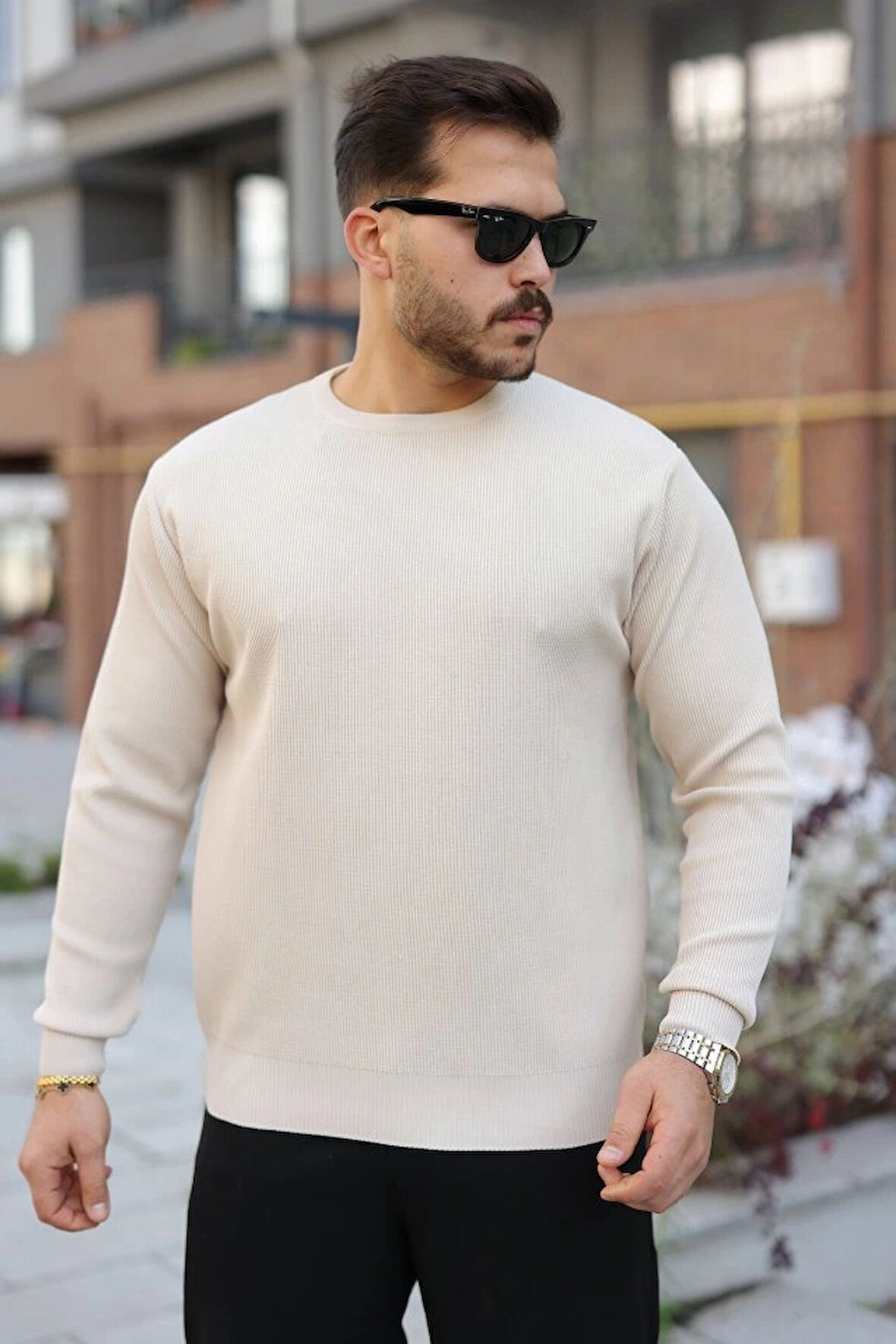 Erkek Selanik Örme Bisiklet Yaka Triko