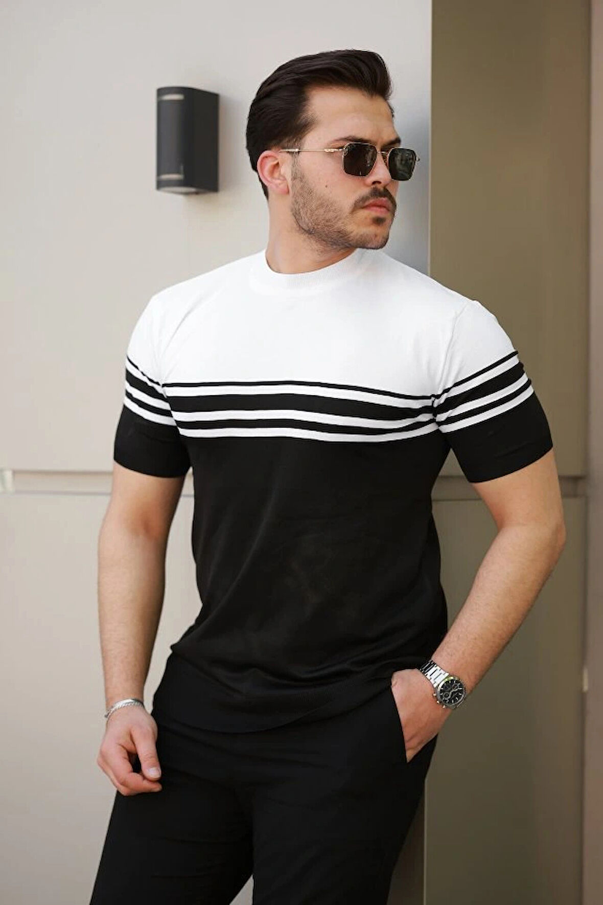 Erkek çizgili Kısa Kollu Tshirt