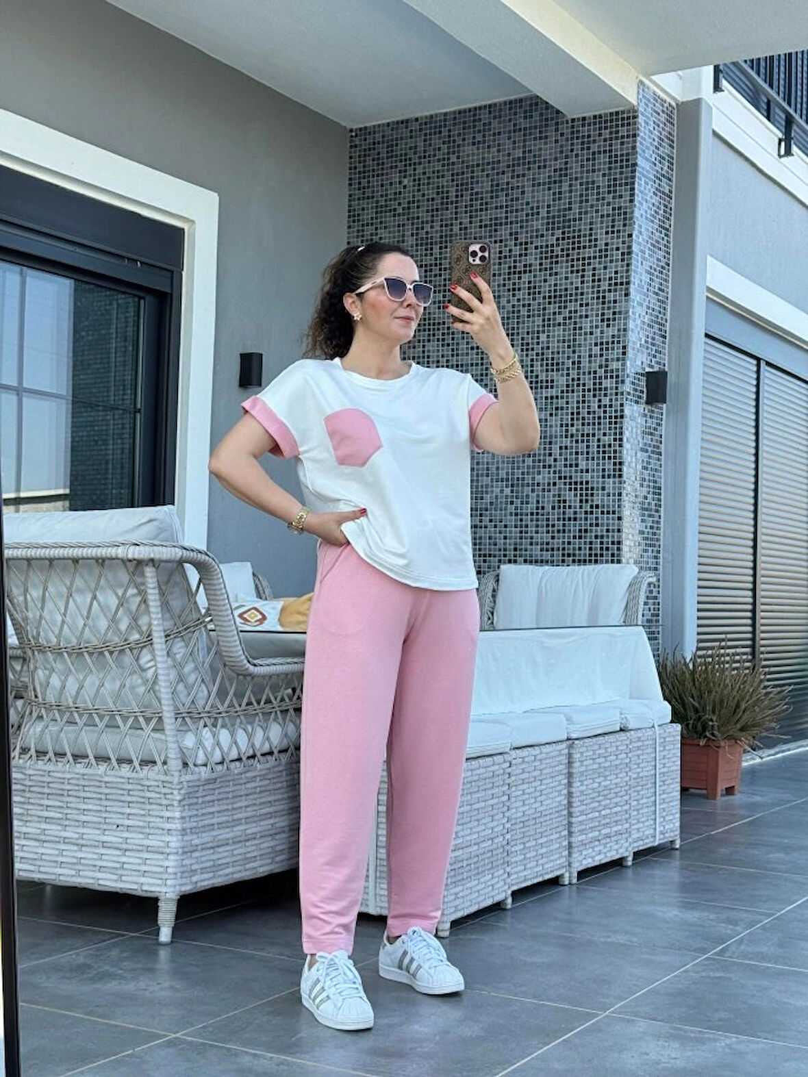 Kadın Kristal Kumaş Garnili Cep Detaylı Ikili Takım