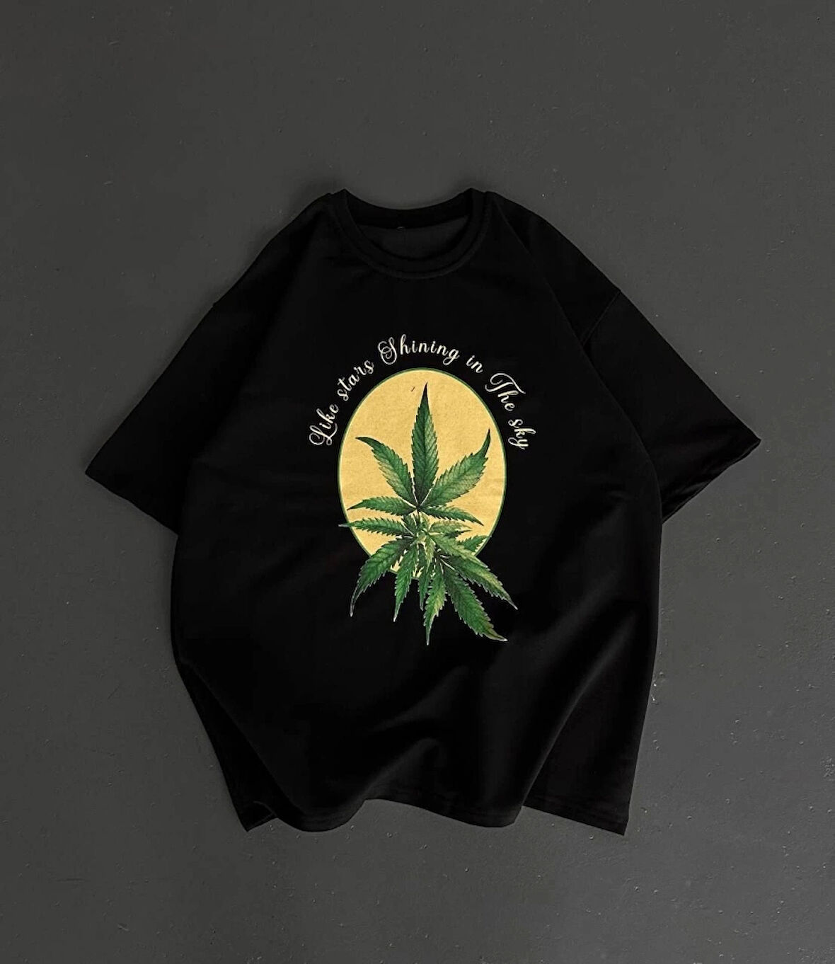 Ön Ve Arka Baskılı Oversize Bisiklet Yaka Tshirt iyah