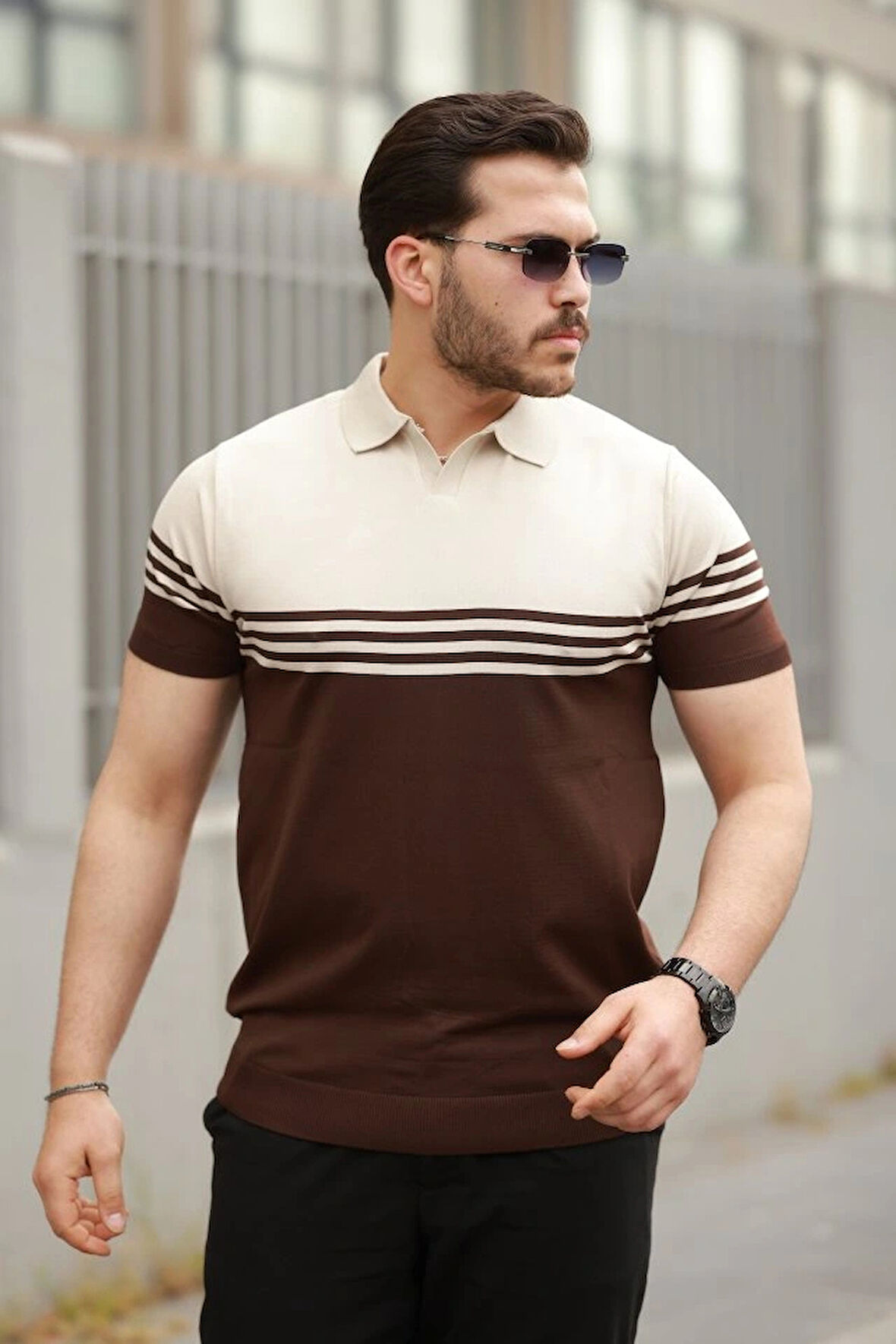 Erkek Yakalı Parça Renk Kısa Kollu Tshirt