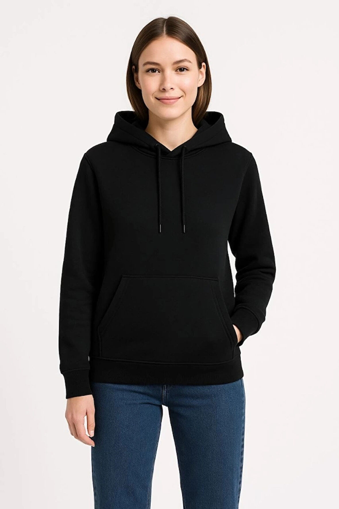 Üç İplik Kapüşonlu Kanguru Çepli weathirt Hoodie  iyah