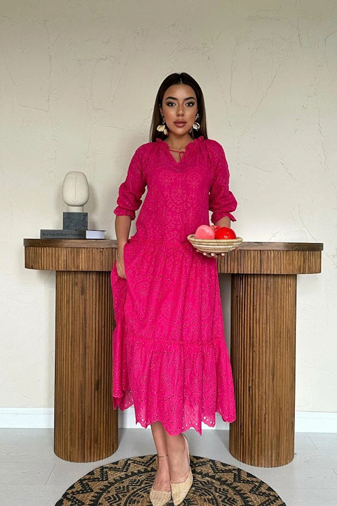 Fuşya Dantelli New Elbise
