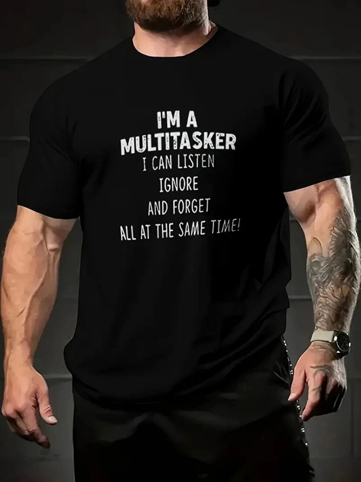 Baskılı Oversize Bisiklet Yaka Tshirt  iyah