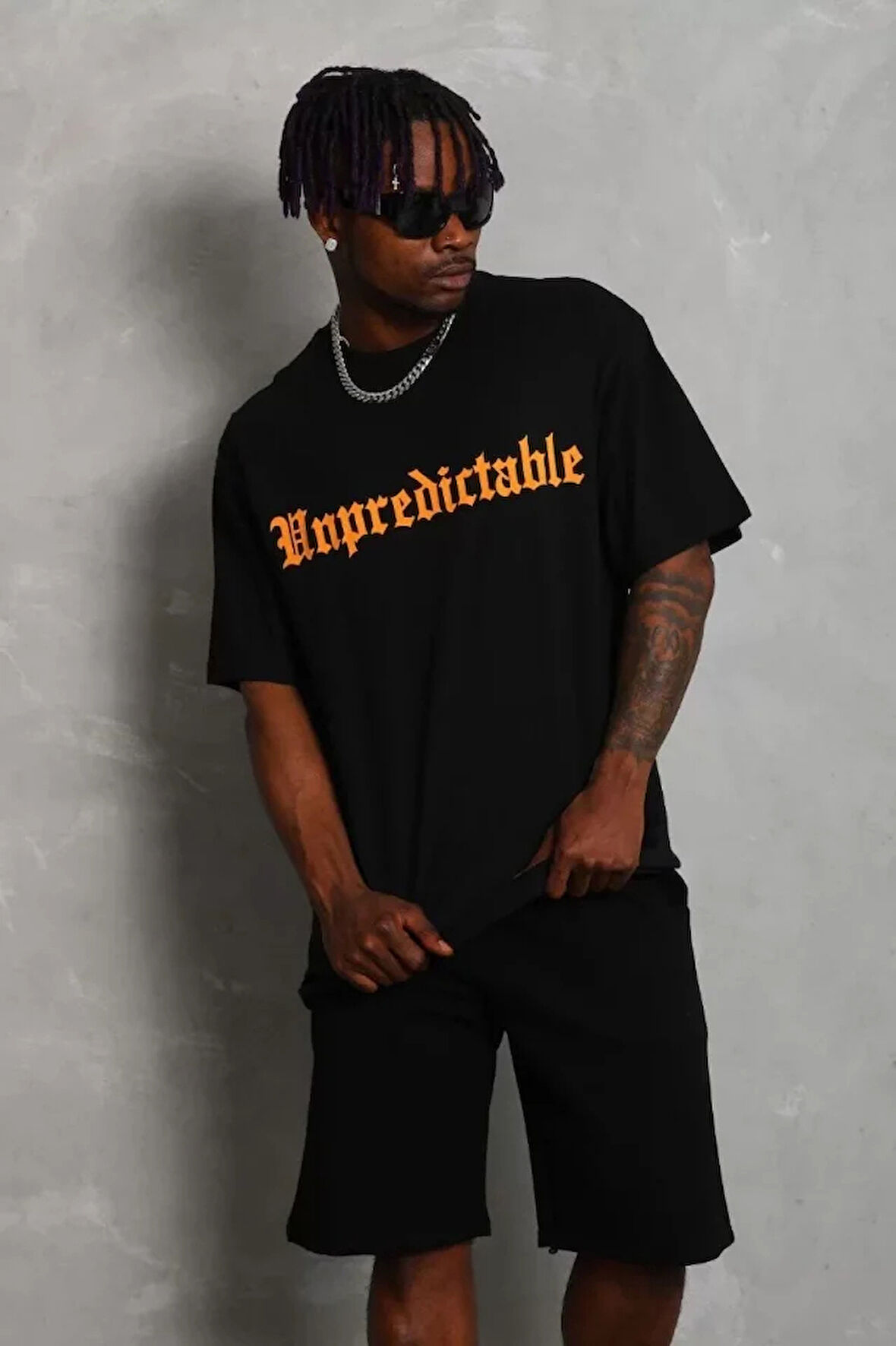 Unisex Oversize Baskılı Bisiklet Yaka Thirt  iyah