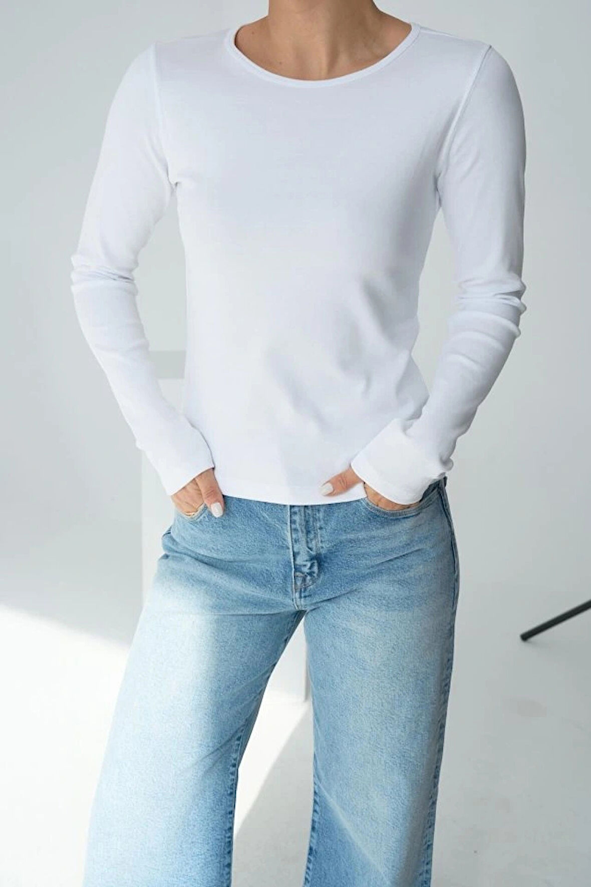 Uzun Kol Örme Body  Beyaz