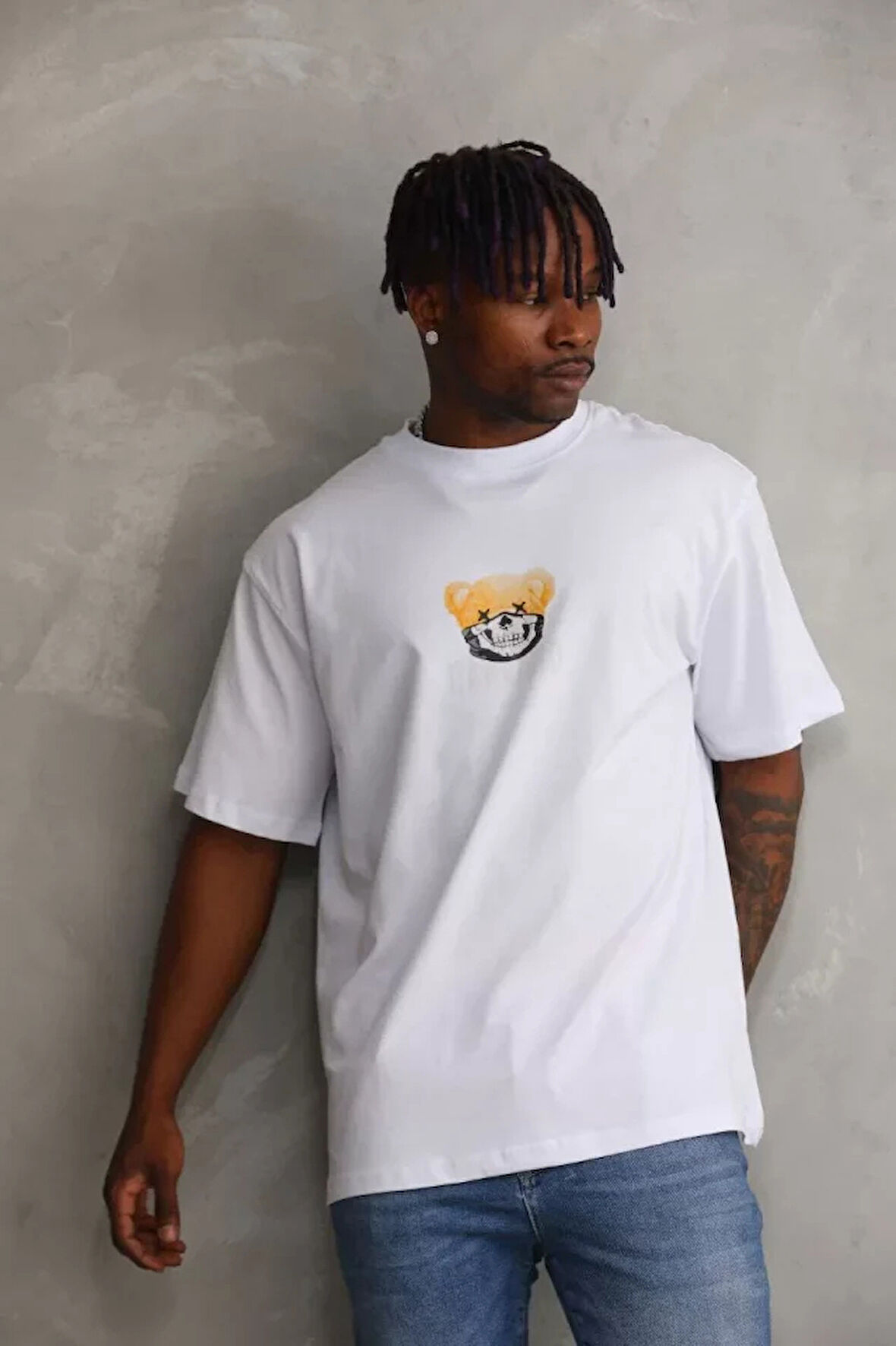 Unisex Baskılı Oversize Thirt  Beyaz