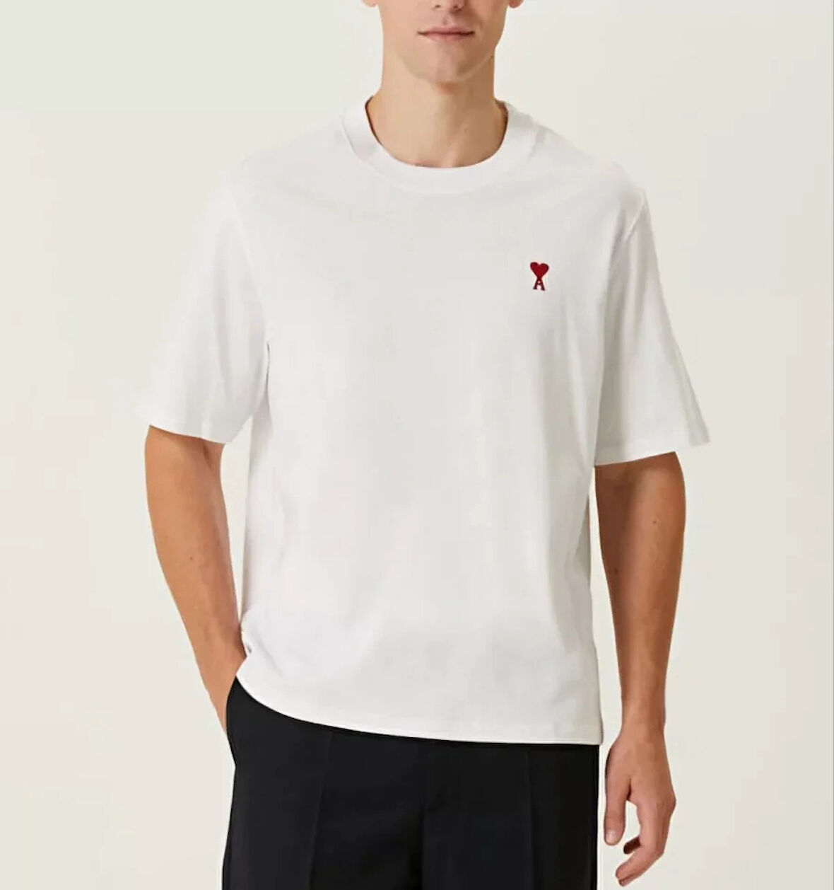 Unisex Bisiklet Yaka Baskılı Oversize Thirt  Beyaz