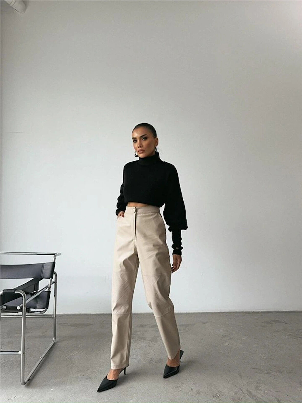 DERİ PANTOON DİZ PARÇAI  Taş