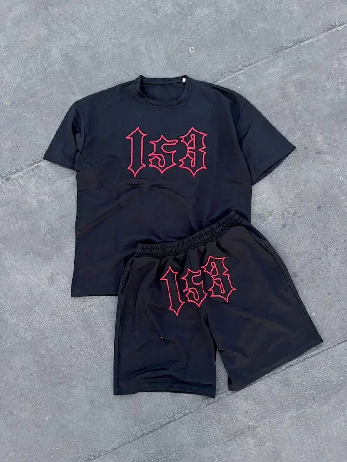 Erkek Nakış İşlemeli Şortlu Takım  iyah