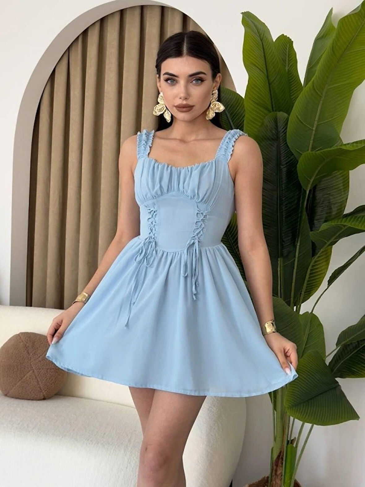 Aria Büzgü Askılı Elbise