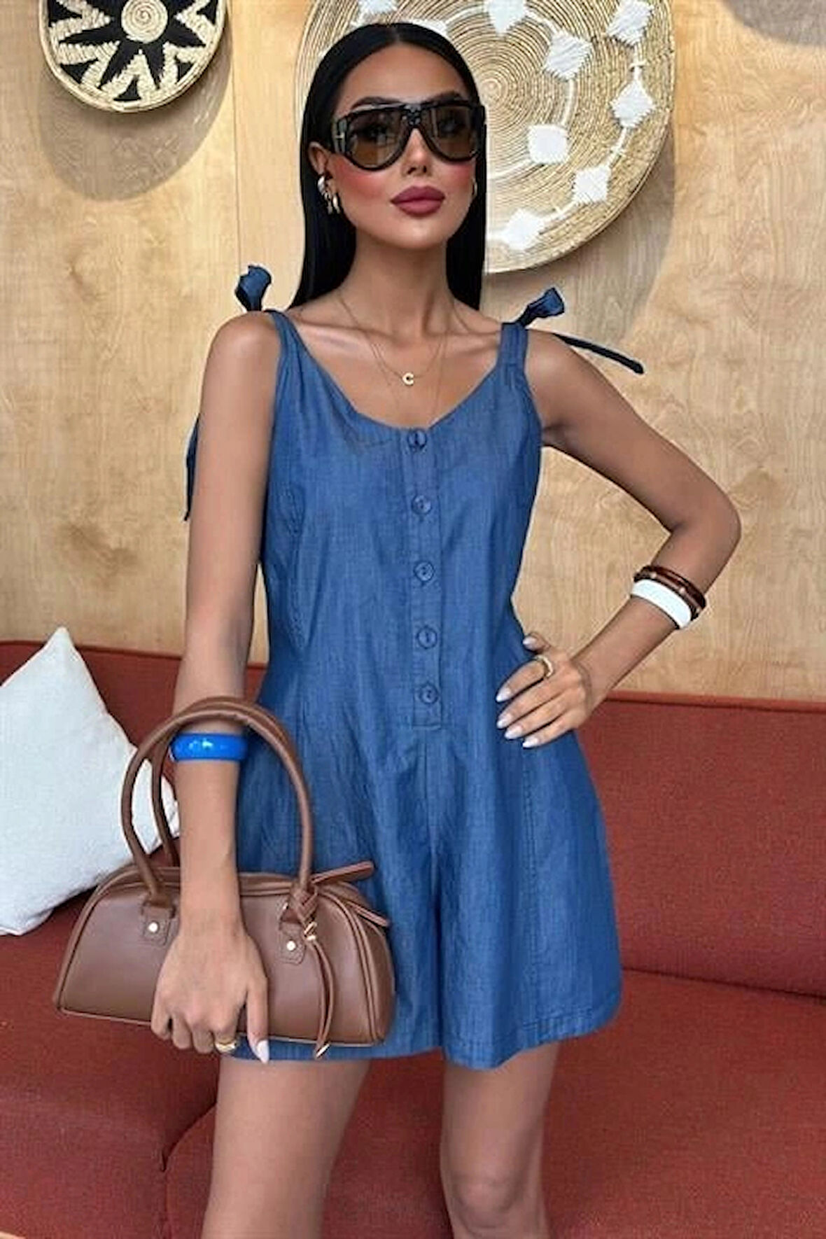 Tensel Denim Kumaşlı Mini Tulum 1363