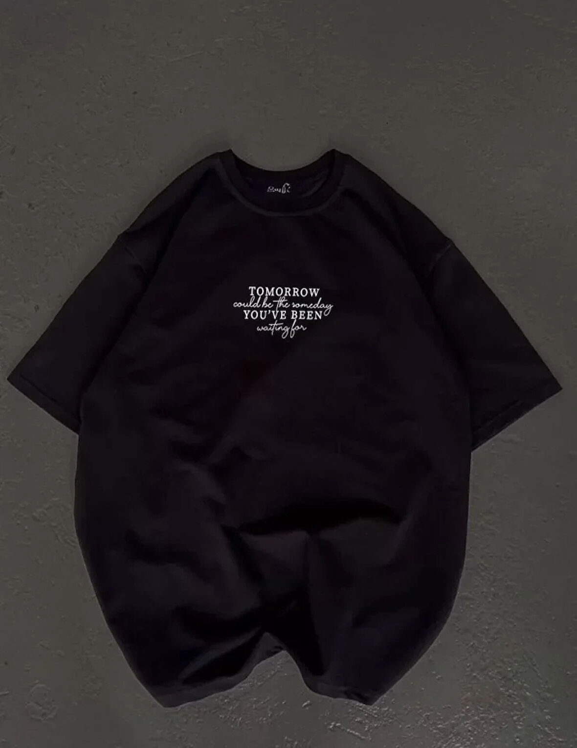 Unisex Bisiklet Yaka Baskılı Oversize Thirt  iyah