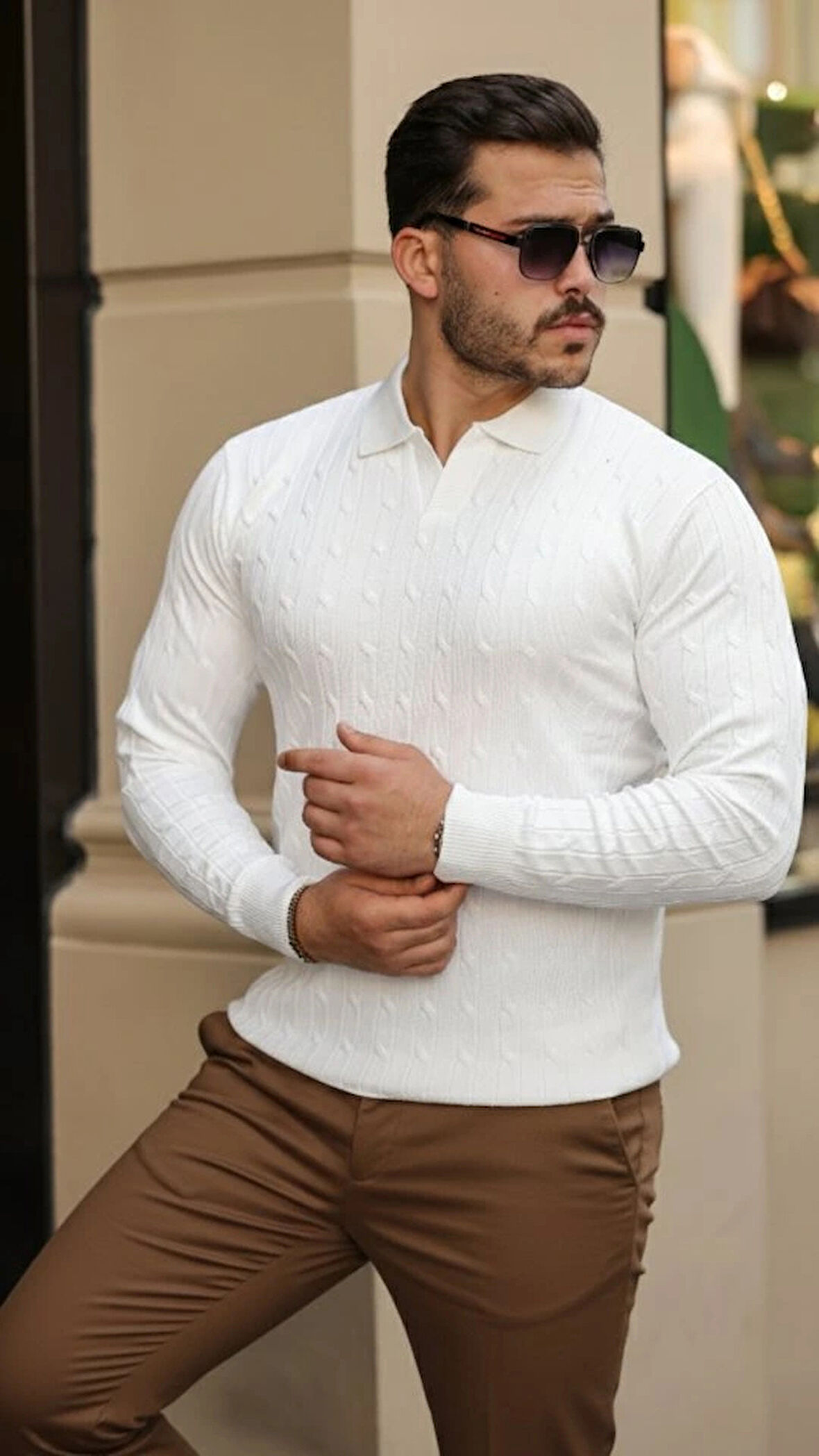 Erkek Saç örgü Desen Uzun Kollu Triko