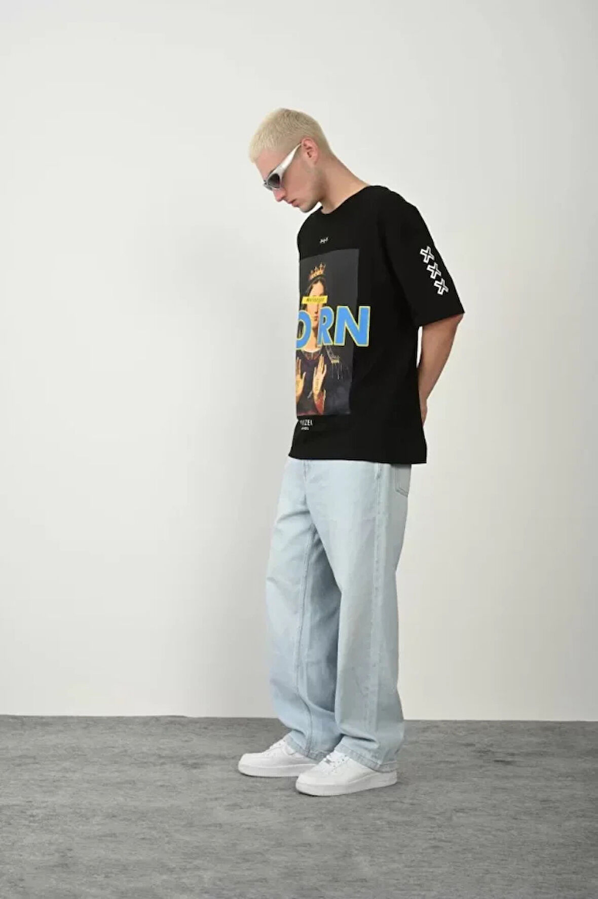 Unisex Baskılı Bisiklet Yaka Oversize Thirt  iyah