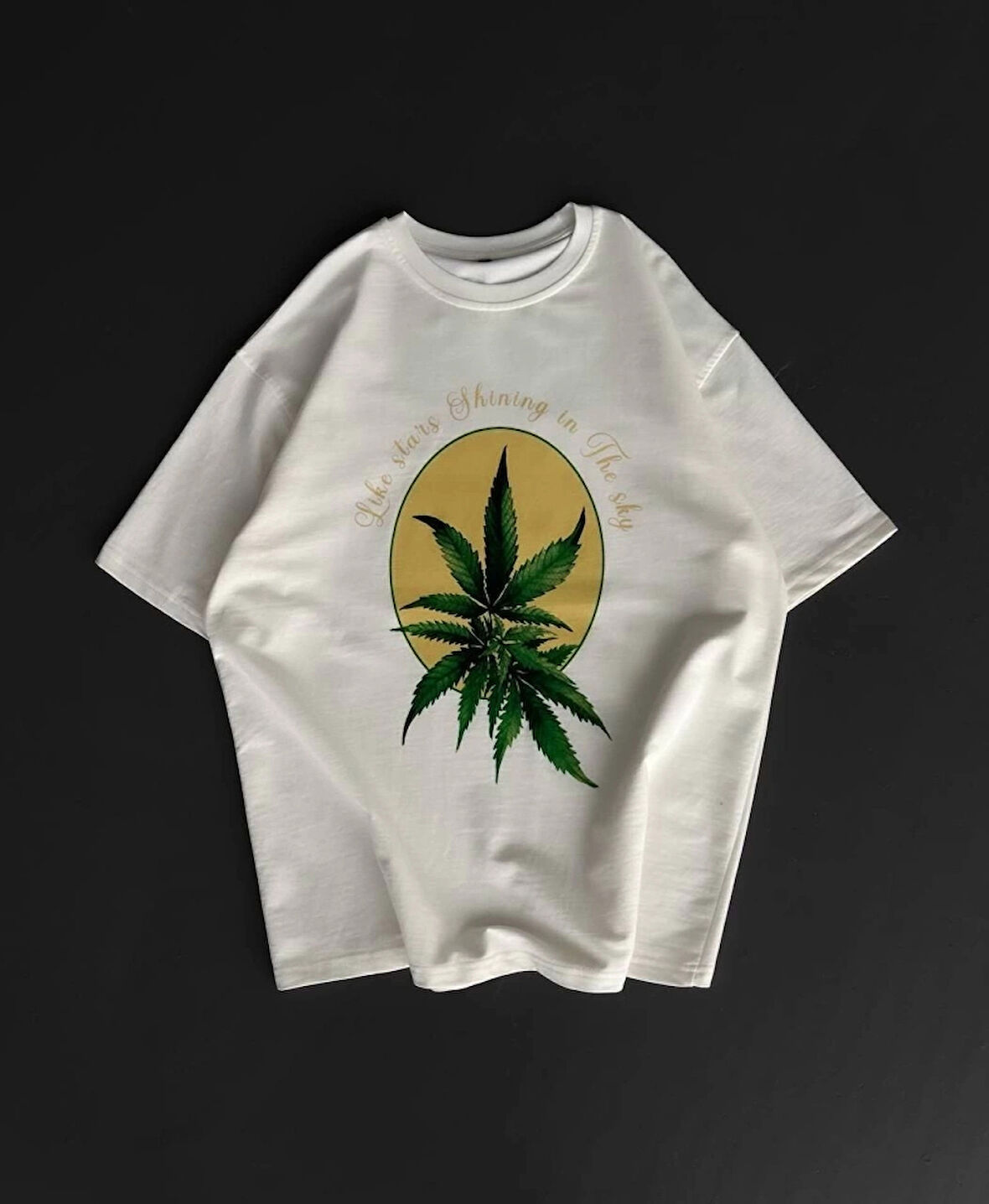 Ön Ve Arka Baskılı Oversize Bisiklet Yaka Tshirt Beyaz