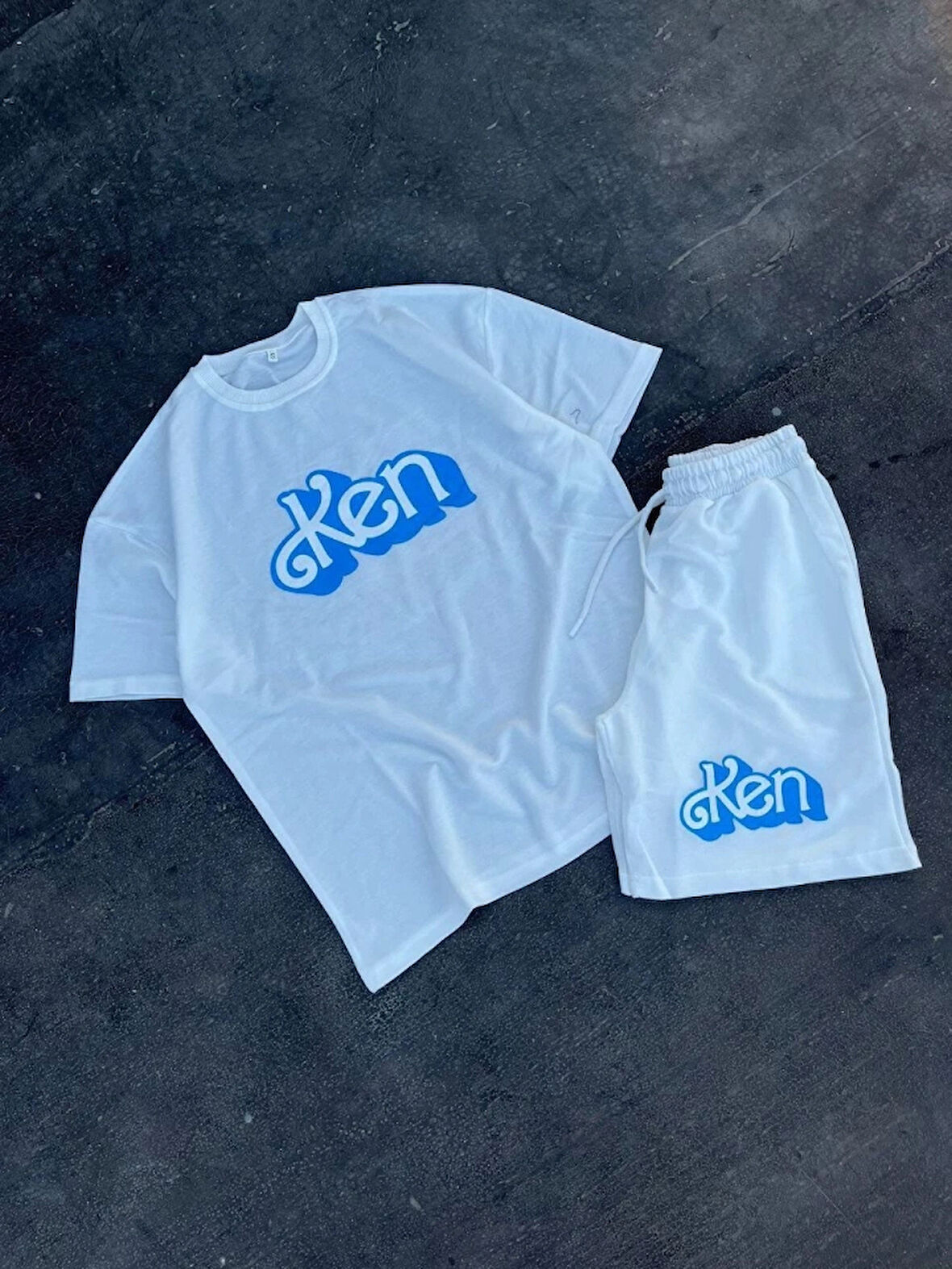 Erkek Baskılı İkili Şort Takım  Beyaz