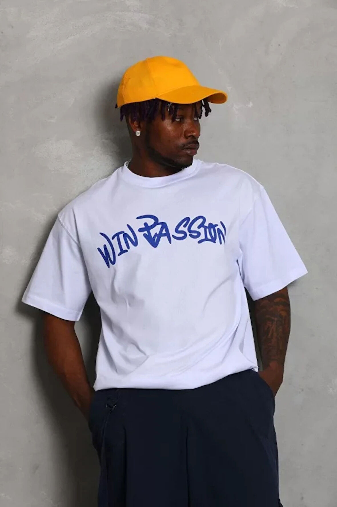 Unisex Oversize Baskılı Bisiklet Yaka Thirt  Beyaz