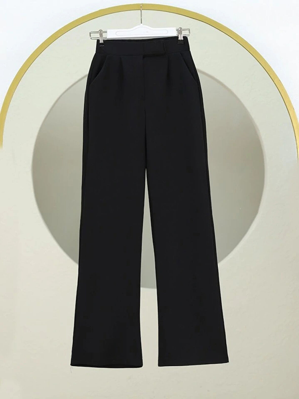 Cırtlı Fermuarlı Palazzo Pantolon Siyah