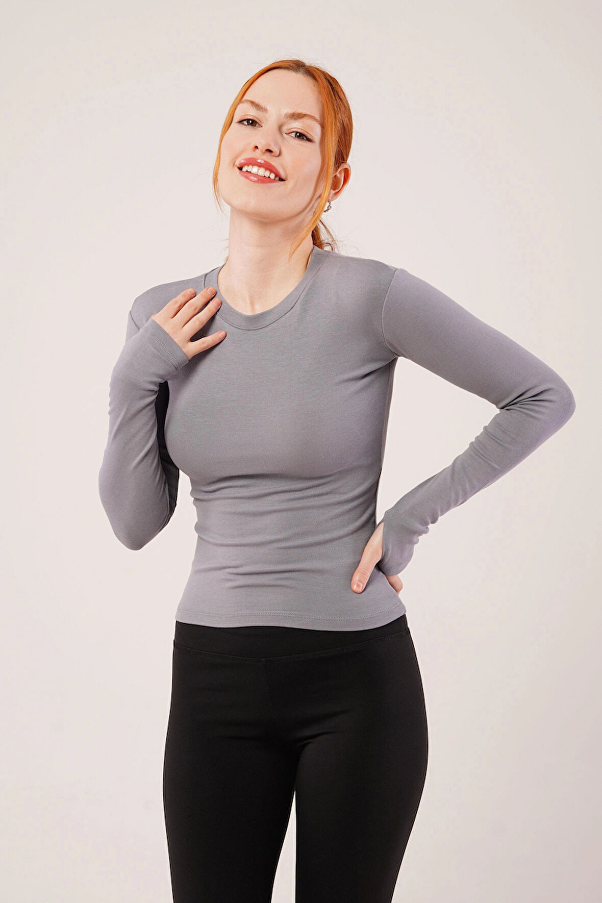 Uzun Kollu Basic Gri Bluz