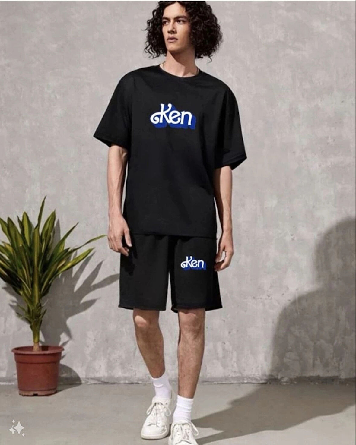 Erkek Baskılı İkili Şort Takım  iyah