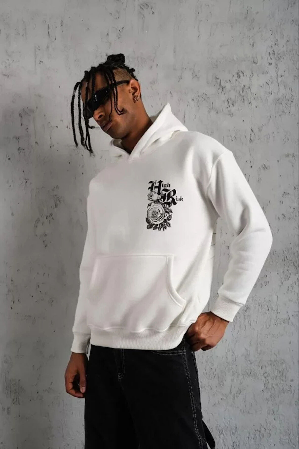 Erkek Baskılı Kapşonlu weat  Beyaz