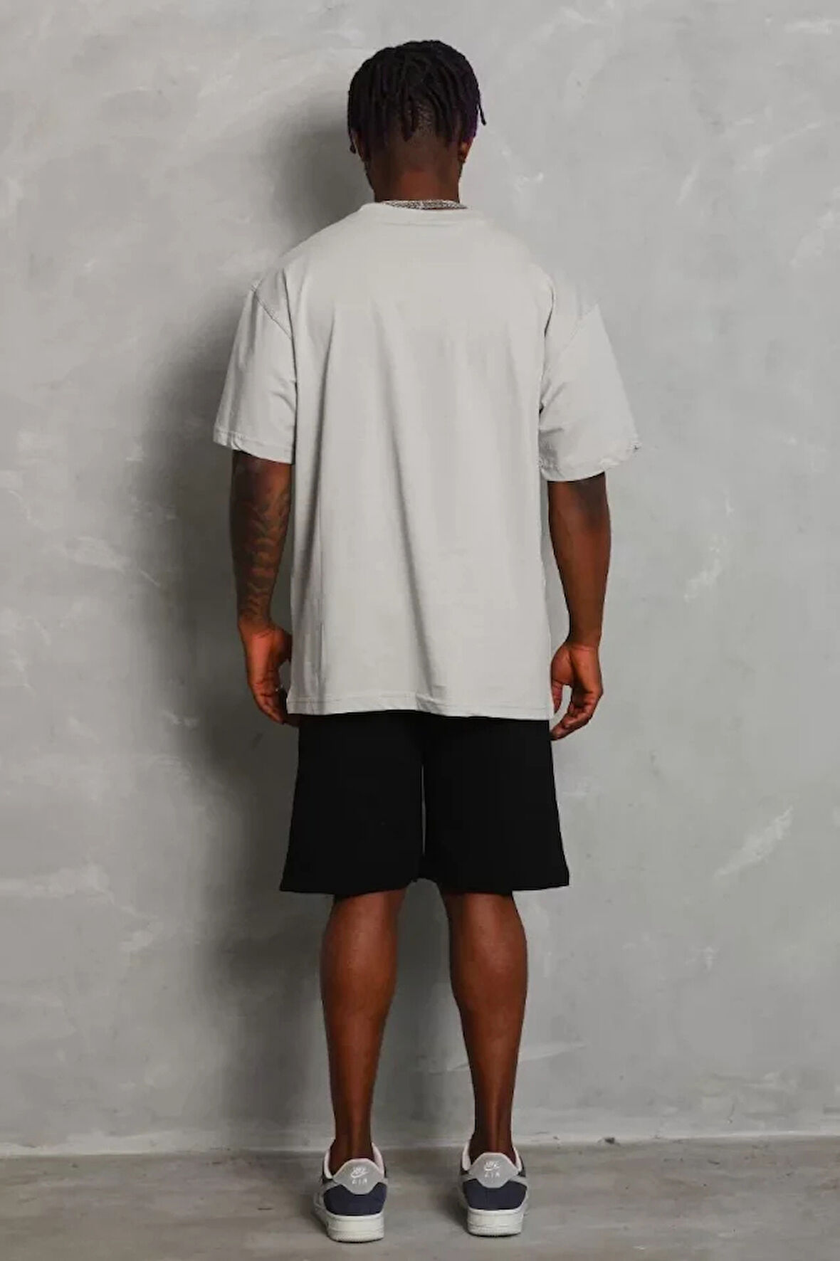 Unisex Oversize Düz Bisiklet Yaka Thirt  Gri