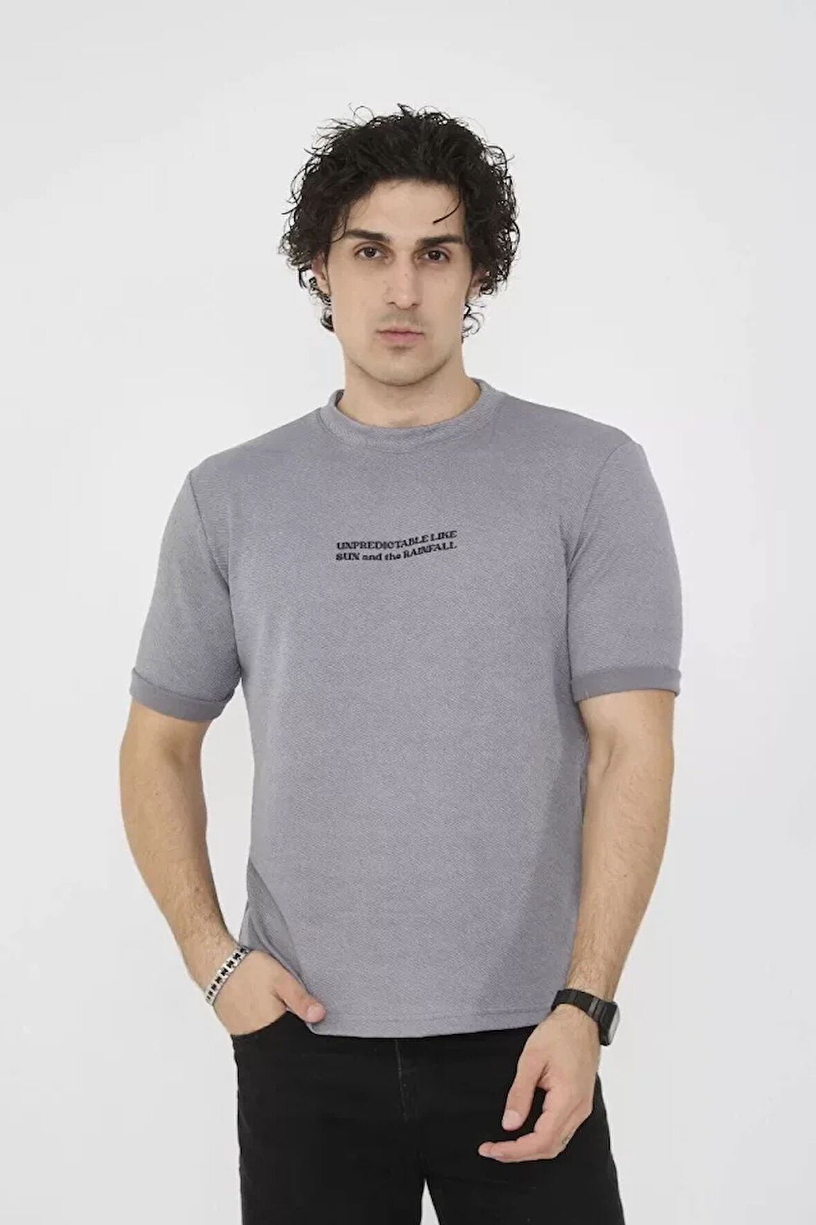 Unisex Bisiklet Yaka lim Fit Thirt Gri