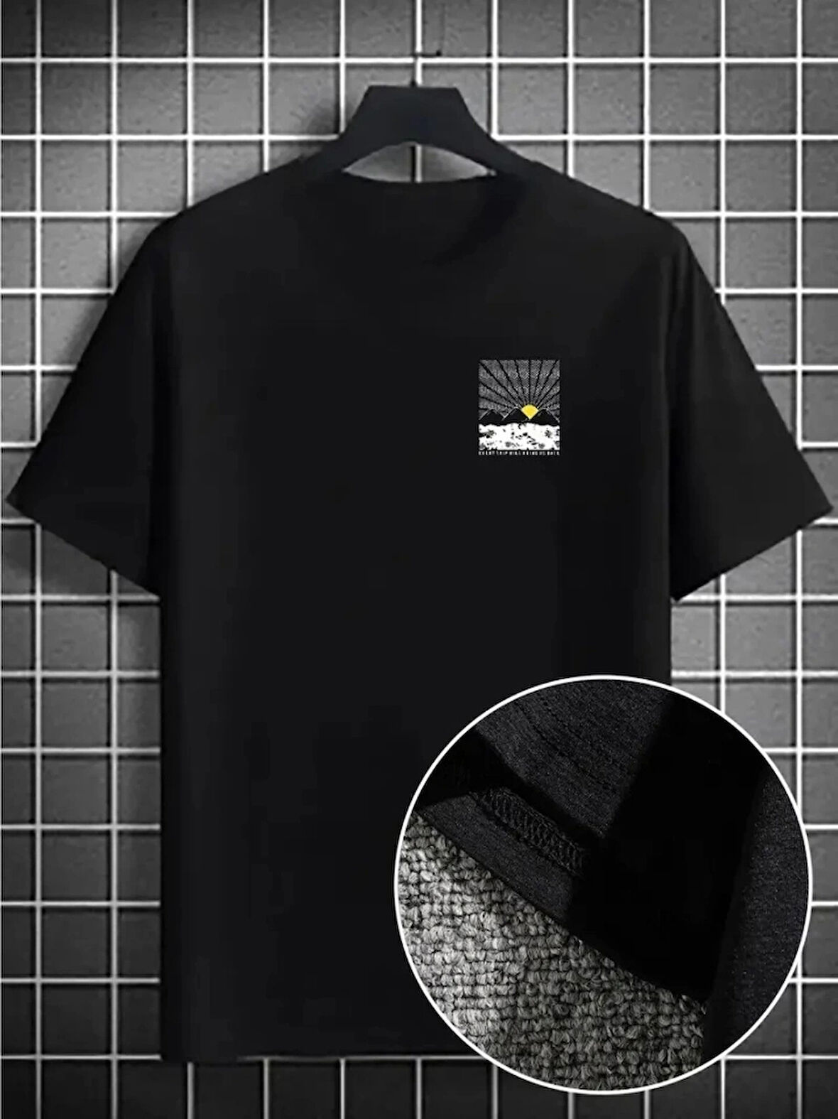 Erkek Dağ Grafikli Tişört, Yaz Için Büyük Beden Rahat Tshirt  iyah