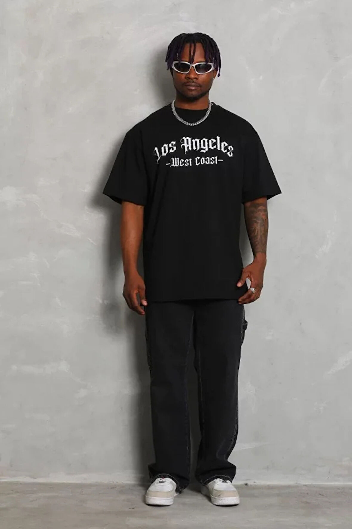 Unisex Oversize Baskılı Bisiklet Yaka Thirt  iyah