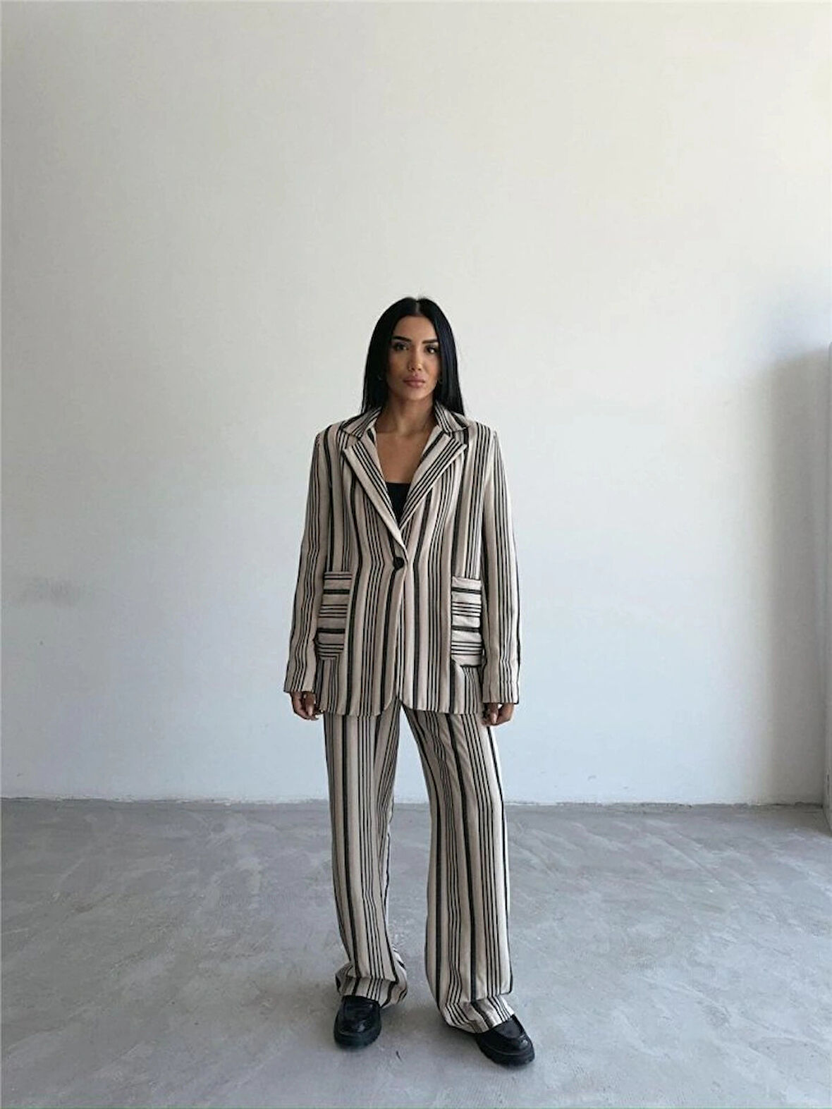 OTTOAN ÇİZGİLİ CEKETPANTOLON TK  Bej