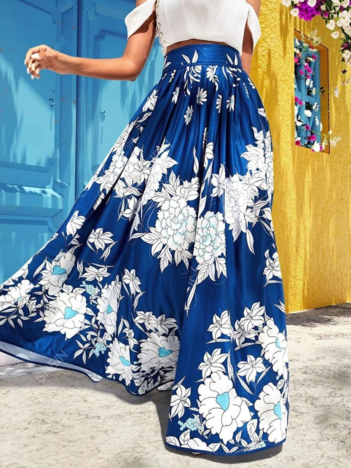 Kadın çiçek Baskılı axi Boy Süprem Etek
