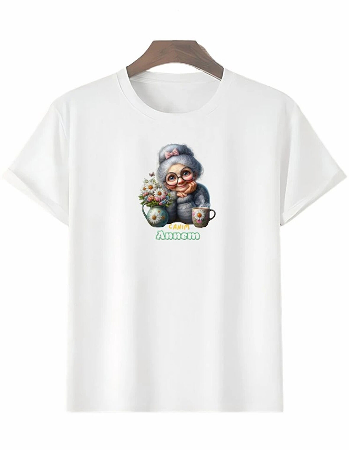 Anneler Gününe Özel Tasarım Canım Annem Baskılı Tshirt  Beyaz