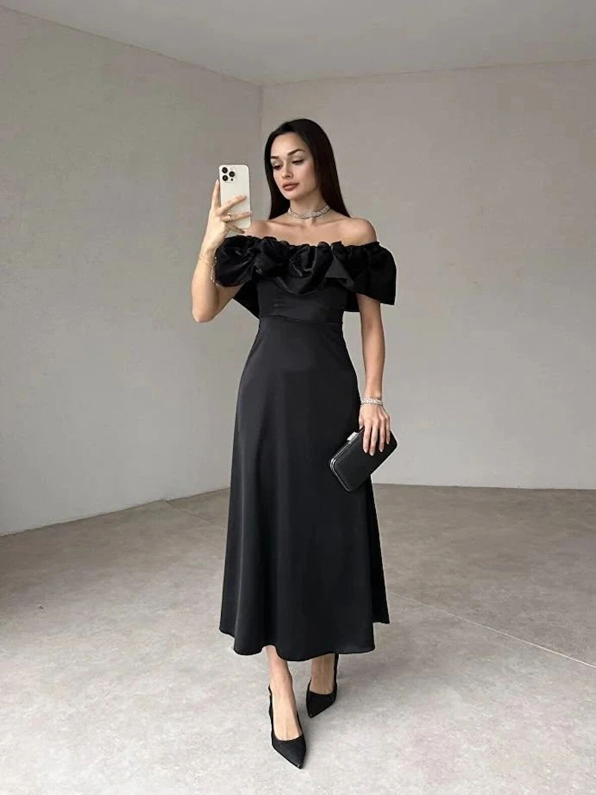 iyah Omuz Büzgülü aten Elbise